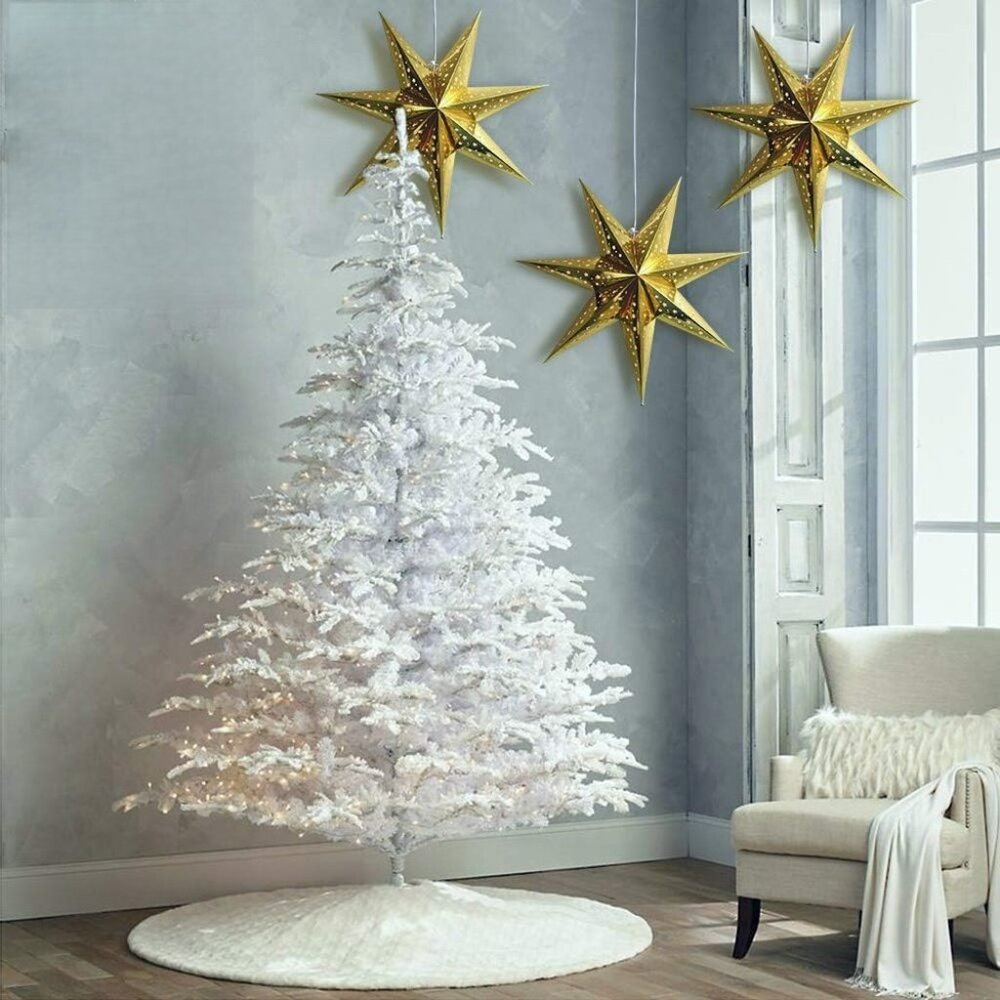 SET of 3 - Elegant 3D Paper Star Hanging Pendants - 14" - Christmas Decor